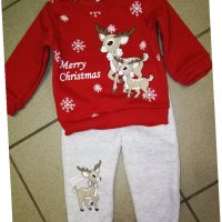 Бебешки комплект за коледа, блузка и панталонки, с мека вата , снимка 1 - Детски комплекти - 35200970