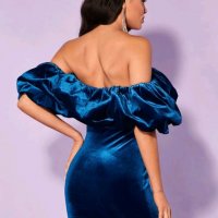 Синя рокля кадифе с воали , снимка 2 - Рокли - 39225997