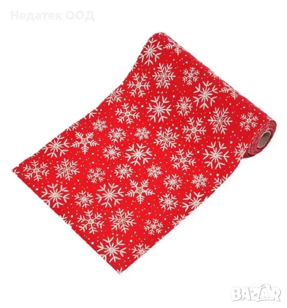 Коледен декоративен плат, Снежинки, Червен, 4mx24cm, снимка 1