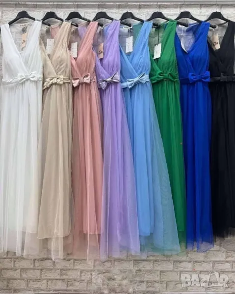 🎀Дамски дълги официални рокли с тюл и панделка 🎀, снимка 1