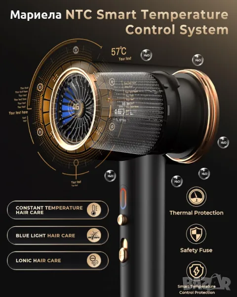 Мощен Сешоар 2400W / 60000 RPM / Компактен Сешоар, снимка 1