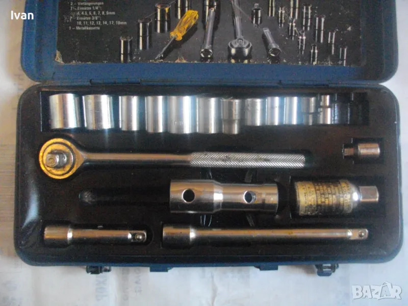 НЕМСКА МАЛКА ГЕДОРИЯ ИНСТРУМЕНТАЛИУМ 18 ЧАСТИ СТАРО КАЧЕСТВО ТРЕСЧОТКА ТОРСОВЕ АДАПТЕРИ НЕПЪЛЕН К-Т, снимка 1