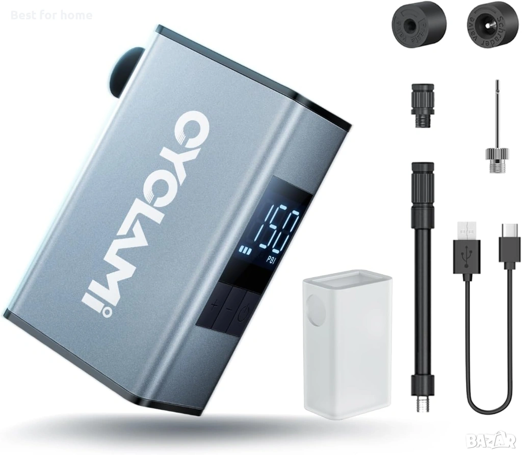 CYCLAMI Мини електрическа помпа за велосипед – 100 PSI, Презареждаема, Алуминиев корпус, за Presta &, снимка 1