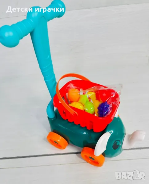 Детска пазарска количка Слонче с продукти за рязане , снимка 1