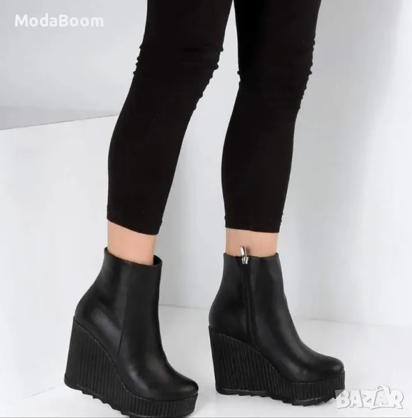 Боти на платформа - Кожа, снимка 1
