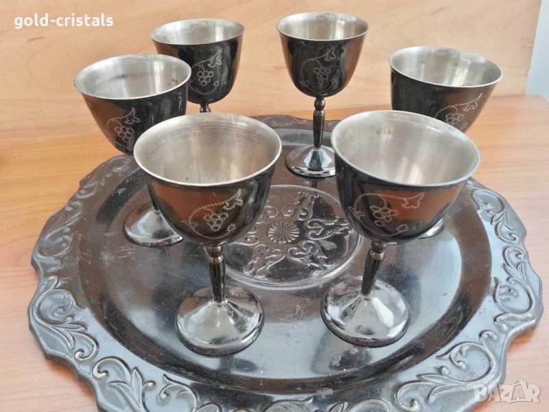  Метални чаши с поднос месинг бронз , снимка 1