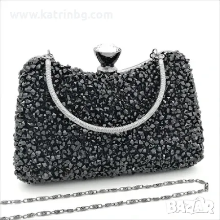 Официална чанта черна с едри камъни и къса дръжка, снимка 1