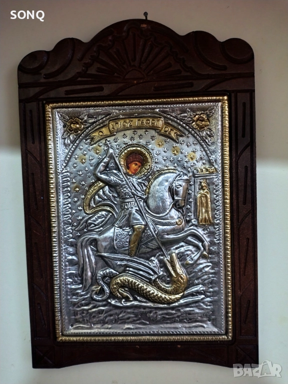 Стара Посребрена Икона На Свети Георги, снимка 1
