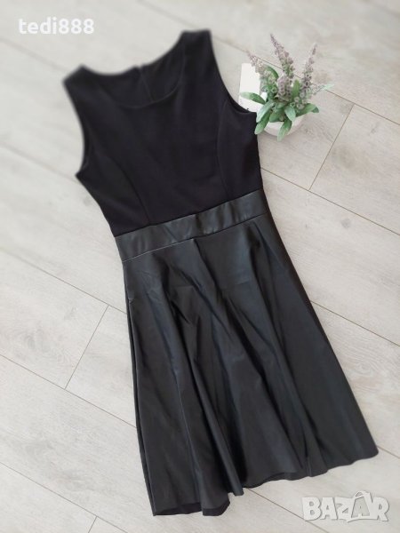 Разпродажба Нова черна рокля с кожа, снимка 1