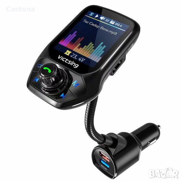 VicTsing Bluetooth FM трансмитер, 1,8" цветен екран, 3 USB, QC3.0, 5 EQ режима, Aux, снимка 1