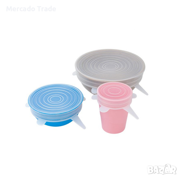 Силиконови капаци за купички Mercado Trade, 3 бр., Кръгли, Прозрачни, снимка 1