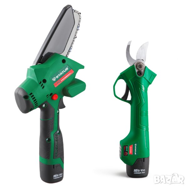 STATUS АКУМУЛАТОРЕН БЕЗЧЕТКОВ КОМПЛЕКТ МИНИ ТРИОН И ГРАДИНСКА НОЖИЦА SCB100-16KIT, снимка 1