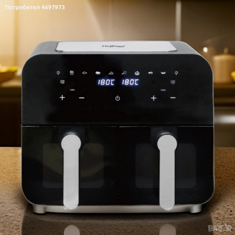 Двоен фритюрник с горещ въздух Cheffinger 9 л с дигитален дисплей, снимка 1