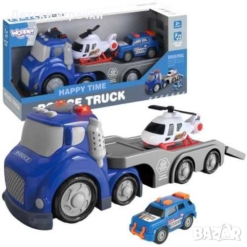 Комплект камион пътна помощ с кола и хеликоптер, с ефекти , снимка 1