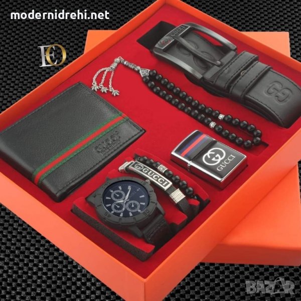 Комплект Gucci колан,часовник,портфейл,броеница,запалка,гривна, снимка 1