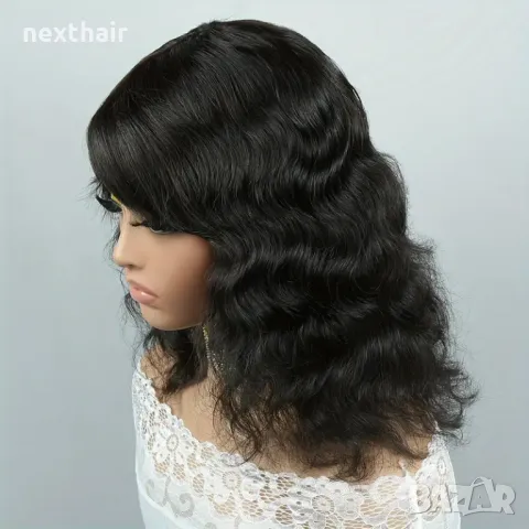 Естествена чуплива перука с бретон, снимка 4 - Аксесоари за коса - 49535964