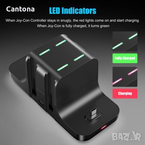 Докинг станция за Nintendo Switch, станция за зареждане 6 в 1 - Joy-Con, Switch и Pro контролери, снимка 5 - Аксесоари - 39342587