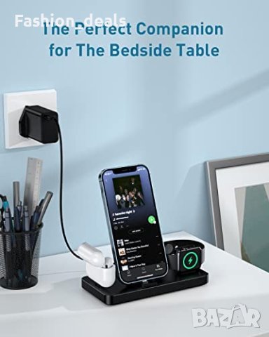 3 в 1 Нова стойка зарядно телефон слушалки часовник Магнитна станция iPhone Apple Watch AirPods, снимка 6 - Аксесоари за Apple - 40429563