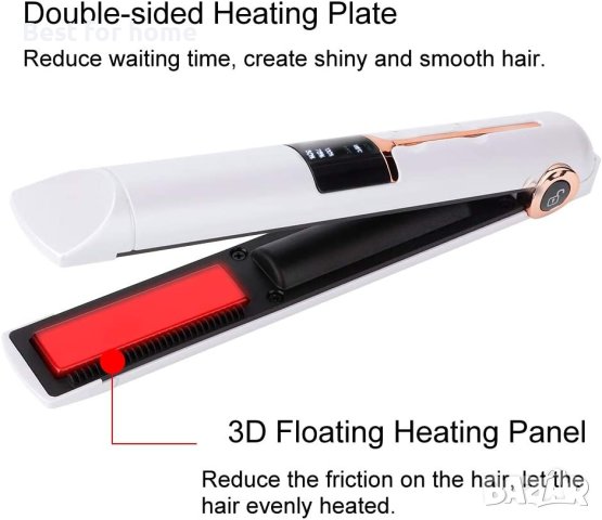 Акумулаторна 3-В-1 USB преса за коса, мини преносима безжична маша за коса,LED дисплей, снимка 10 - Маши за коса - 40638999