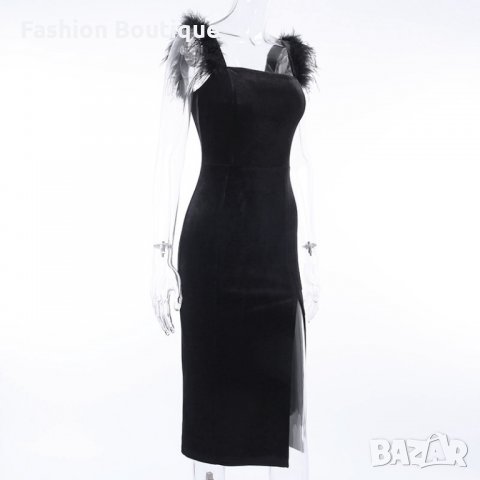 Черна рокля с щраусови пера луксозна елегантна нова година розова сива, снимка 15 - Рокли - 31235980