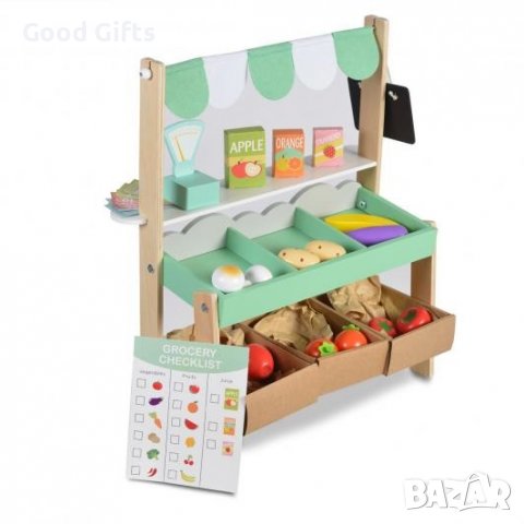 ДЕТСКИ ДЪРВЕН СУПЕРМАРКЕТ С КОМПЛЕКТ ПРОДУКТИ, снимка 2 - Образователни игри - 38535859