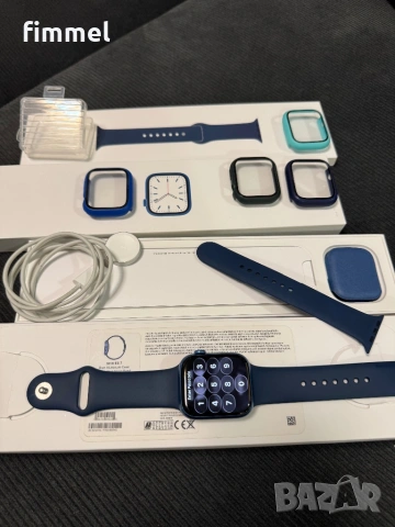 Apple Watch Series 7 GPS 45mm, пълен комплект, оригинален с подаръци, снимка 2 - Смарт часовници - 53241438