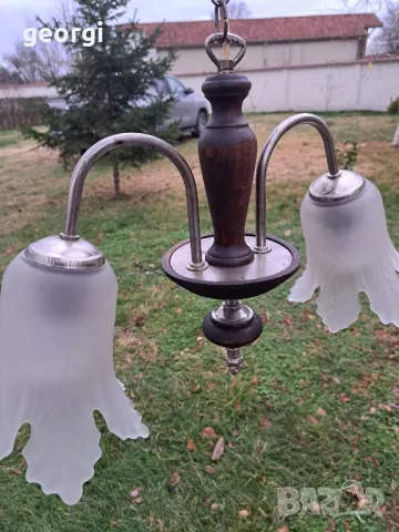 ретро абажур полилей от метал и дърво, снимка 3 - Полилеи - 48211631