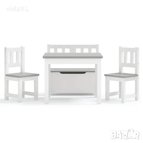 vidaXL Детски комплект от 4 части маса и столове бяло и сиво МДФ, снимка 3 - Мебели за детската стая - 56146068