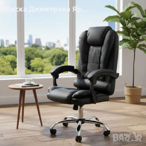 Ергономичен офис стол с лумбална опора от еко кожа в черен цвят, снимка 4 - Столове - 54077820