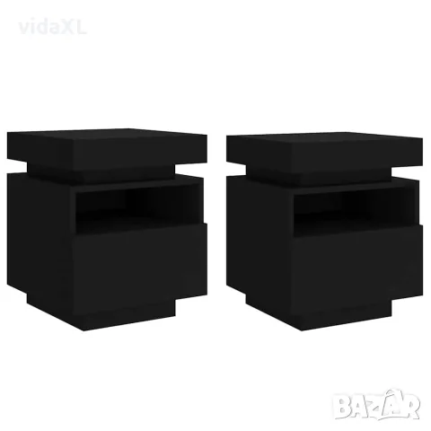 vidaXL Нощни шкафчета с LED осветление, 2 бр, черни, 40x39x48,5 см