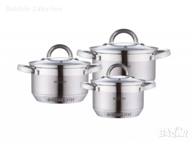 Комплект тенджери Bohmann – 3 броя неръждаема стомана, 16/18/20 см, снимка 4 - Други стоки за дома - 52384994
