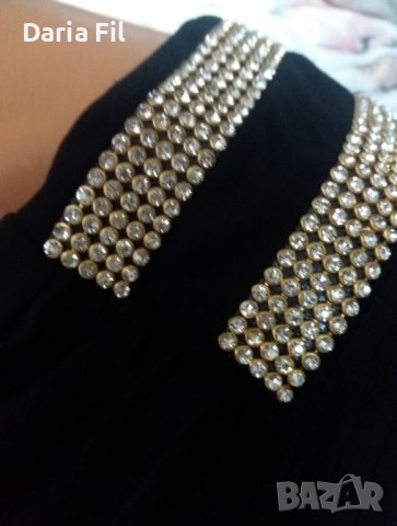 Черна рокля/туника с гръцко деколте и сребристи камъчета на раменете, снимка 5 - Рокли - 37934381