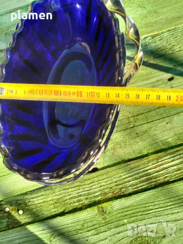 Хромирана кошница с купа от кобалтово синьо стъкло, снимка 3 - Антикварни и старинни предмети - 47990737