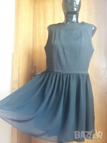 Черна къса разкроена рокля с долна част шифон Л, снимка 2 - Рокли - 24706096