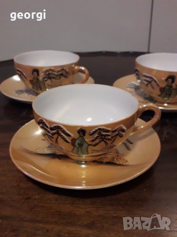 Три чаши с чинийки японски фин костен порцелан , снимка 2 - Чаши - 31946182