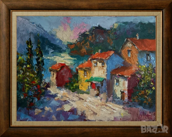 "Планинско село", маслена картина, продавана от автора (c021)