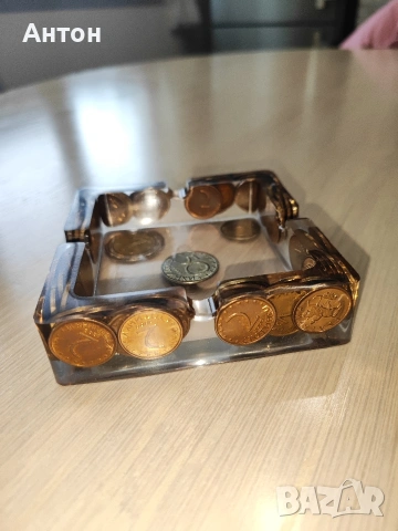 Пепелник с български монети от епоксидна смола, снимка 3 - Други - 54363413