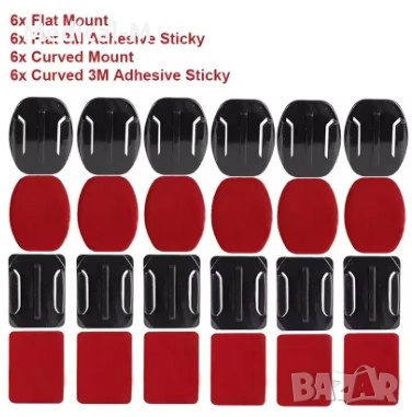 Самозалепваща плоска и извита стойка за GoPro Hero 13, 12, 11, 10, 9, 8, Insta360, SJCAM, A