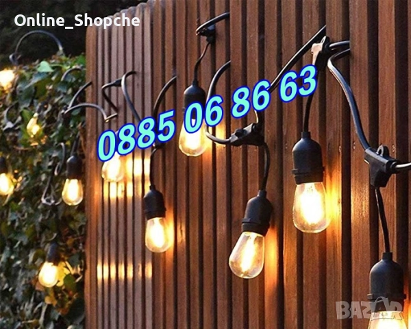 Градински гирлянд 20 бр. LED крушки, топла светлина 10 метра, снимка 7 - Декорация за дома - 52423831