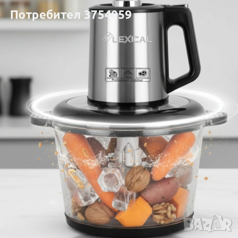 Електрически чопър Lexical LCH-1970 с неръждаем корпус и стъклена купа, снимка 2 - Чопъри и пасатори - 53084530