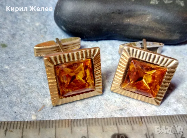 Стари СКЪПОЦЕННИ ПОЗЛАТЕНИ БУТОНЕЛИ РЕТРО КОПЧЕТА За РЪКАВЕЛИ с ФАСЕТИРАН ЦИТРИН 48812