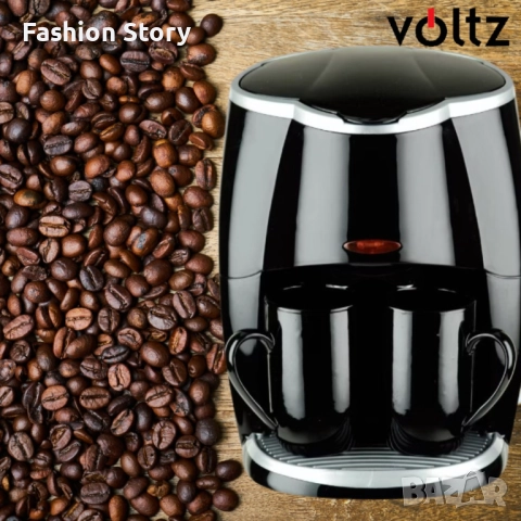 Кафеварка Rosberg Voltz 450W с две чаши, Черна, 2 ГОДИНИ ГАРАНЦИЯ, снимка 4 - Кафемашини - 52216598