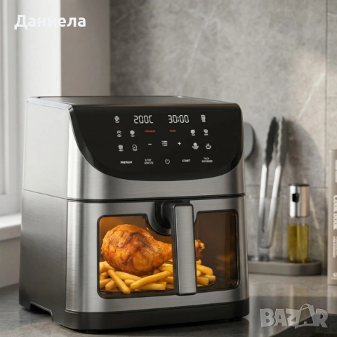 Фритюрник с горещ въздух 8L 1800W с 11 програми, LCD дисплей, таймер и прозорец за наблюдение, снимка 2 - Фритюрници - 54342446