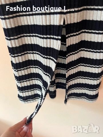 H&M Дълга рипсена рокля на черно/бежово райе с малка цепка отзад XS по етикет,но по-скоро е S / M 🖤, снимка 6 - Рокли - 52051549