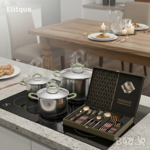 Комплект тенджери Swisgold Alana с 5-слойно капсулно дъно , снимка 2 - Други - 53269607