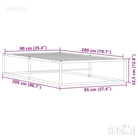 vidaXL Рамка за легло без матрак Бяла 90x200 cm Метал, снимка 8 - Спални и легла - 56147561