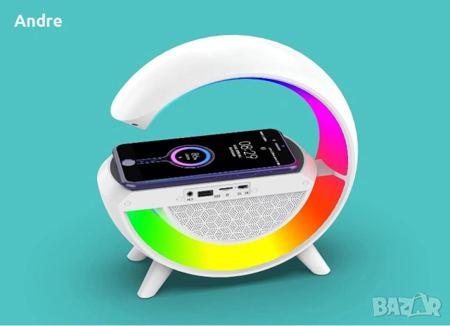 Тонколона с LED светлинки и станция за безжично зареждане / Лампа-зарядно с LED светлини и тонколона, снимка 14 - Безжични зарядни - 53277393