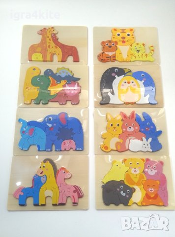8 модела дървени пъзели на животни 