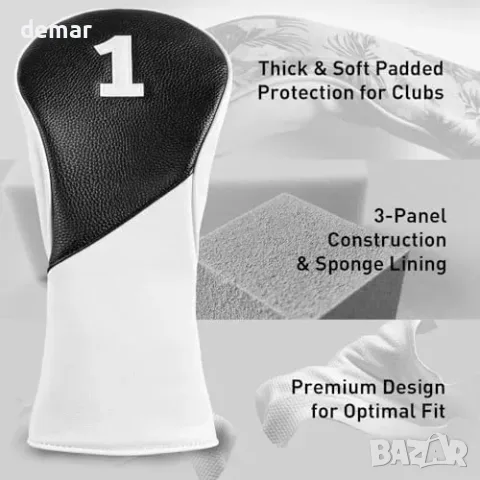 Комплект Golf headcovers за драйвър, феъруейууд и хибрид – синтетична кожа, мека подплата, с, снимка 3 - Голф - 55827455