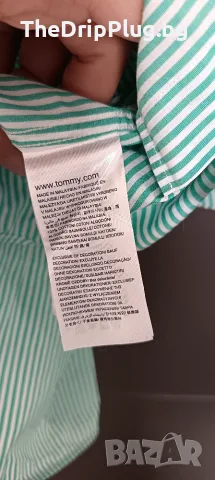 Tommy Hilfiger мъжка риза размер М памук зелено райе , снимка 6 - Ризи - 56227935